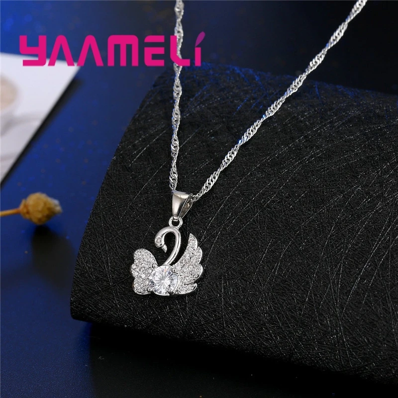 

High Quality Cubic Zirconia Swan Jewelry Sets 925 Sterling Silver Necklace Pendant Drop Earring Classic For Girls Gift
