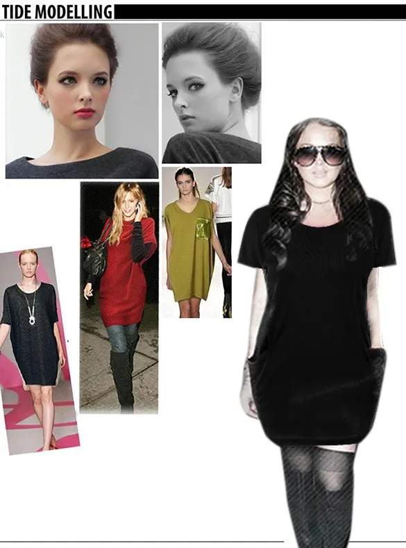 Женщины свободного покроя платье свитер карманные свободно зима осень 4 цвета M XXL