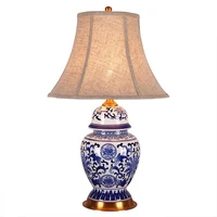 high end classical chinese blue white porcelain fabric led e27 dimmer table lamp for living room bedroom deco h64cm 80 265v 1266