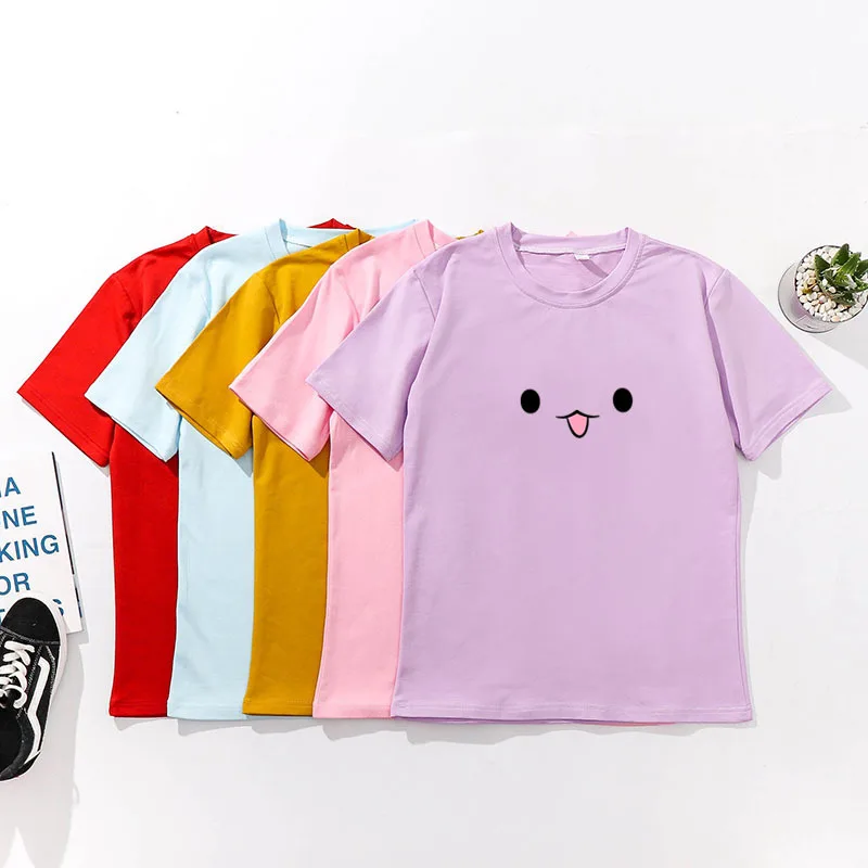 

Lovely Expression Print Women T shirts Spring Summer Short Sleeve O Neck Cotton Spandex Women Tops Tees Slim Fit Women T-shirts