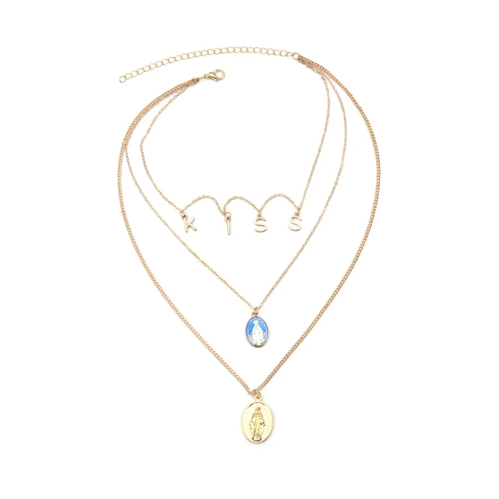 KISS web celebrity vintage multilayered exaggerated necklace with Jesus cross alloy letter set clavicle | Украшения и аксессуары