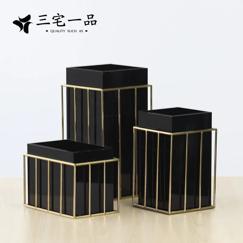 Minimalist Black Titanium Gold Border Acrylic Square Simple Geometry Modern Living Room Desktop Flower Vase | Дом и сад