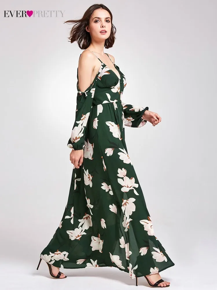 Зеленое Длинное платье с цветочным принтом для выпускного вечера 2019 Ever Pretty AS07178GR
