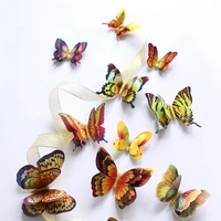 12pcs goldsilver double layer 3d butterfly wall stickers home decoration holographic butterflies magnet fridge wedding decals