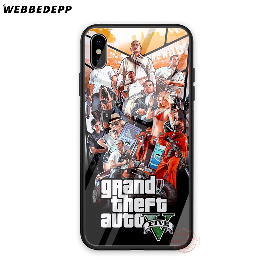 WEBBEDEPP Grand Theft Auto GTA V чехол для телефона из закаленного стекла Apple iPhone XS Max XR X 8 7 6S Plus 5S