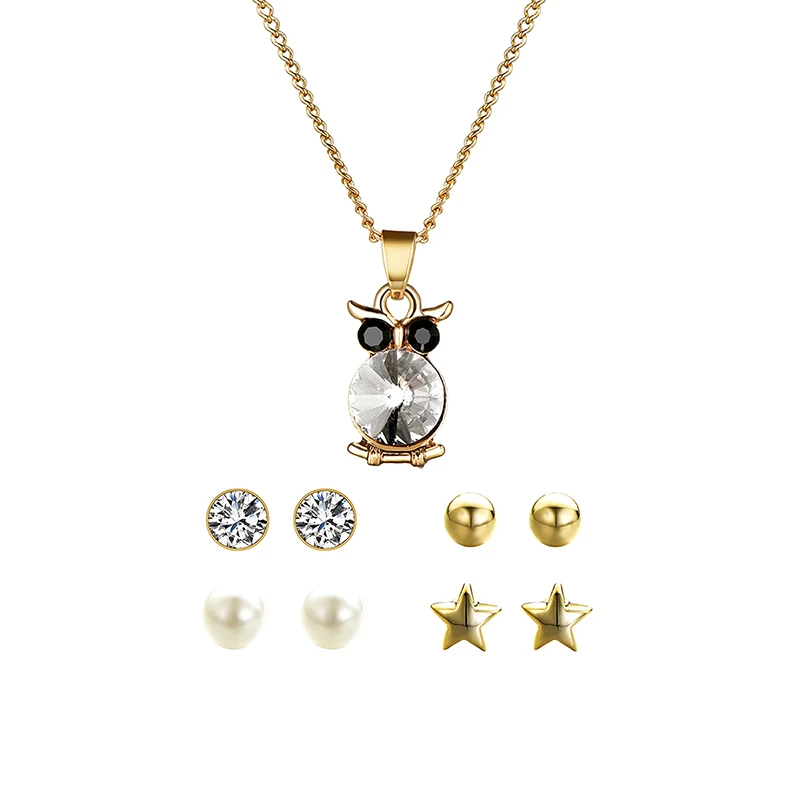 Fashion Jewelry Sets Owl Necklace &amp Earrings Wedding for Women Pendant Long Chain Gift Valentine Gifts | Украшения и
