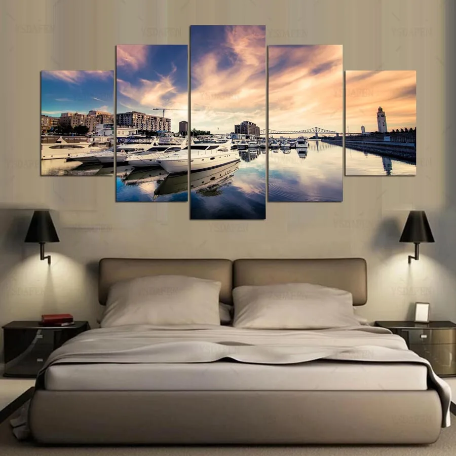 5 шт. океан масляные краски домашний декор закат пляж голубое небо парусник