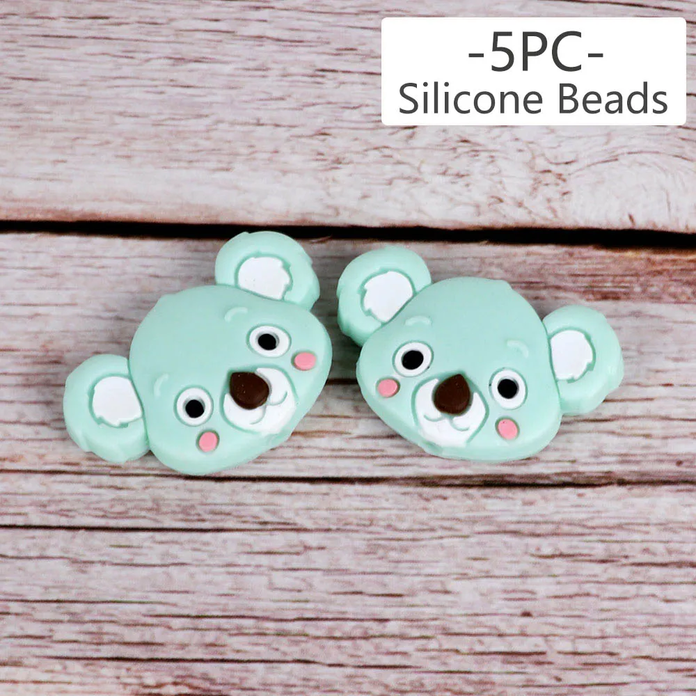 BPA Free Koala Baby Teether Silicone Beads For DIY Teething Necklace Gift Nurs Accessories Food Grade Silicone Teether Rodents - Цвет: 5pc beads