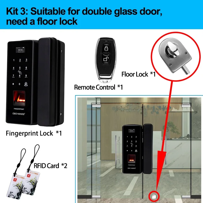 For Double Door OBO HANDS умный дверной замок с отпечатком пальца биометрический RFID Электрический замок с паролем для контроля доступа безопасный для стеклянной деревянной/металлической двери - Цвет: For Double Door