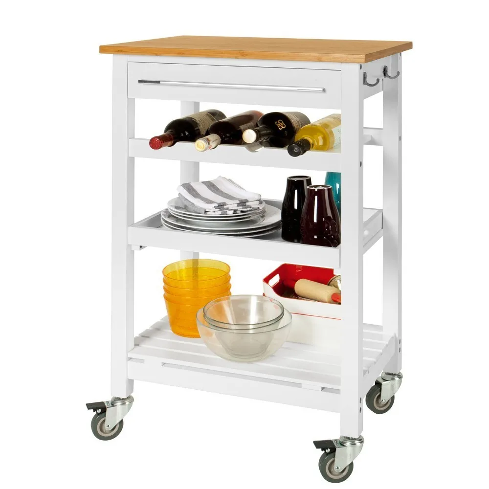 

SoBuy FKW16-WN Kitchen Storage Serving Trolley Shelf cart with Free Chopping Block