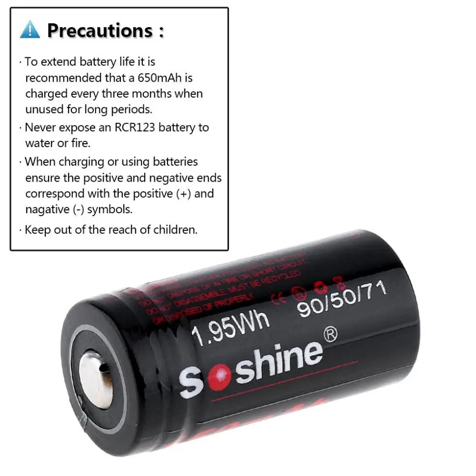 4 шт. Soshine RCR 123 3V 650mAh литий ионная аккумуляторная батарея коробка и