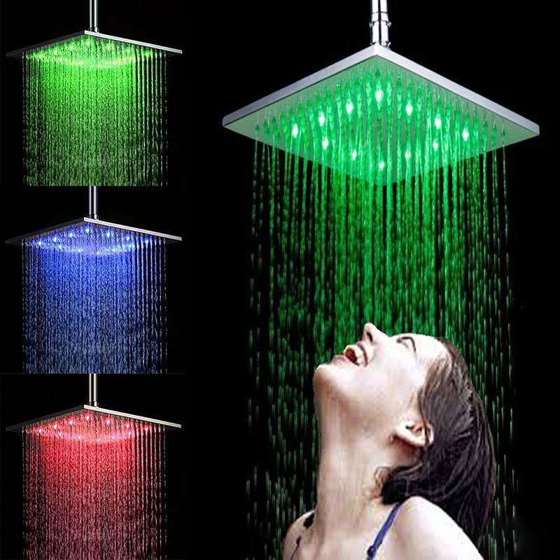 

Hot Sale 8 Inch Square 3 Colors Changing LED Shower Head Bathroom Rainfall Shower Heads Waterfall Shower Head