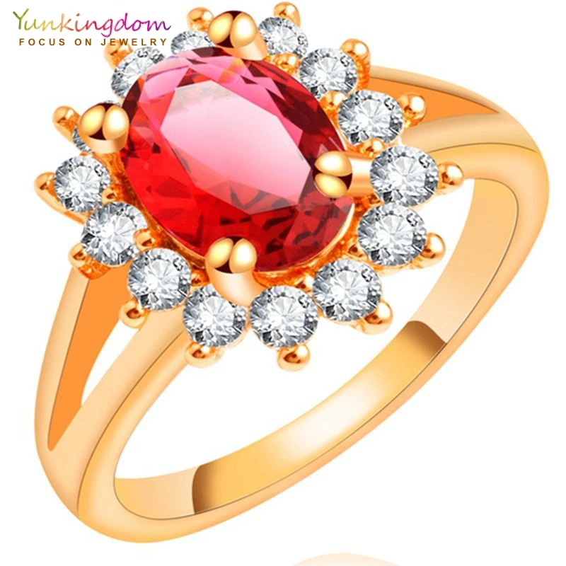 Yunkingdom Россия женские свадебные кольца розовые красные кристаллы модная королева