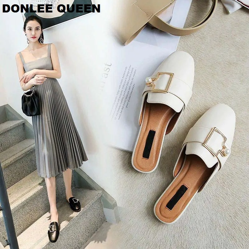 DONLEE QUEEN/женские тапочки на плоской подошве без застежки; женская повседневная обувь в британском стиле с пряжкой; сандалии на платформе; Chaussure; тапочки; большие размеры 35-42
