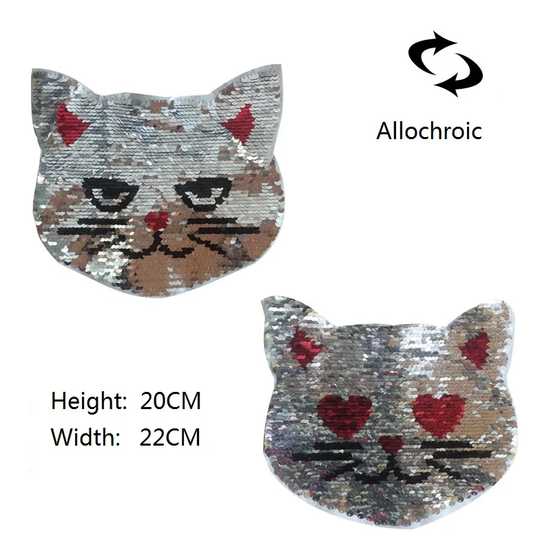 1pcs Cat Reversible Change Sequins Patches For Clothes Kids Boy Girl T Shirt Sew On Embroidered Fabric Badges DIY Applique | Дом и сад