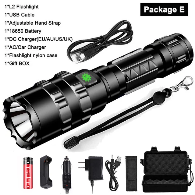 Package E Тактический флэш-светильник светодиодный Scout L2 ультра яркий охотничий рыболовный светильник USB Перезаряжаемый водонепроницаемый фонарь 5 режимов 1x18650 - Испускаемый цвет: Package E
