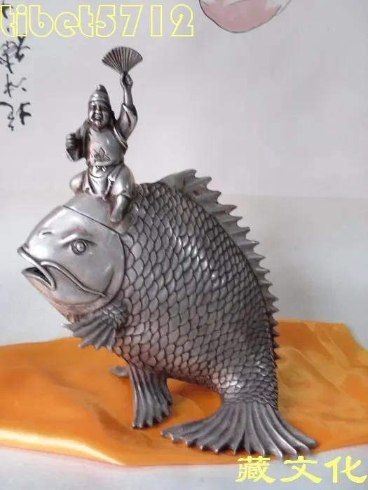 

Античная 27 см высотой Тибет Буддизм серебристый бронзовая Рыба Чемпион украшения оптом Настоящее Тибетский Серебряный Brassroom искусства