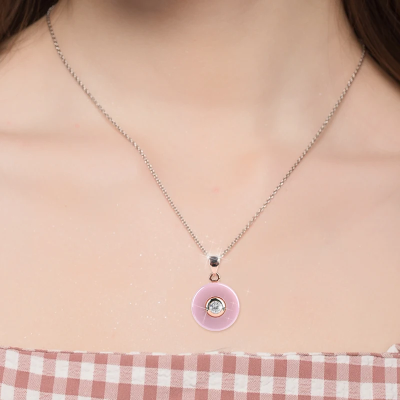 Romantic Lovely Pink Ceramic Pendant Necklace Simple Style Round Pendants Gold Silver Rose Color For Women Girl Best Gifts | Украшения и