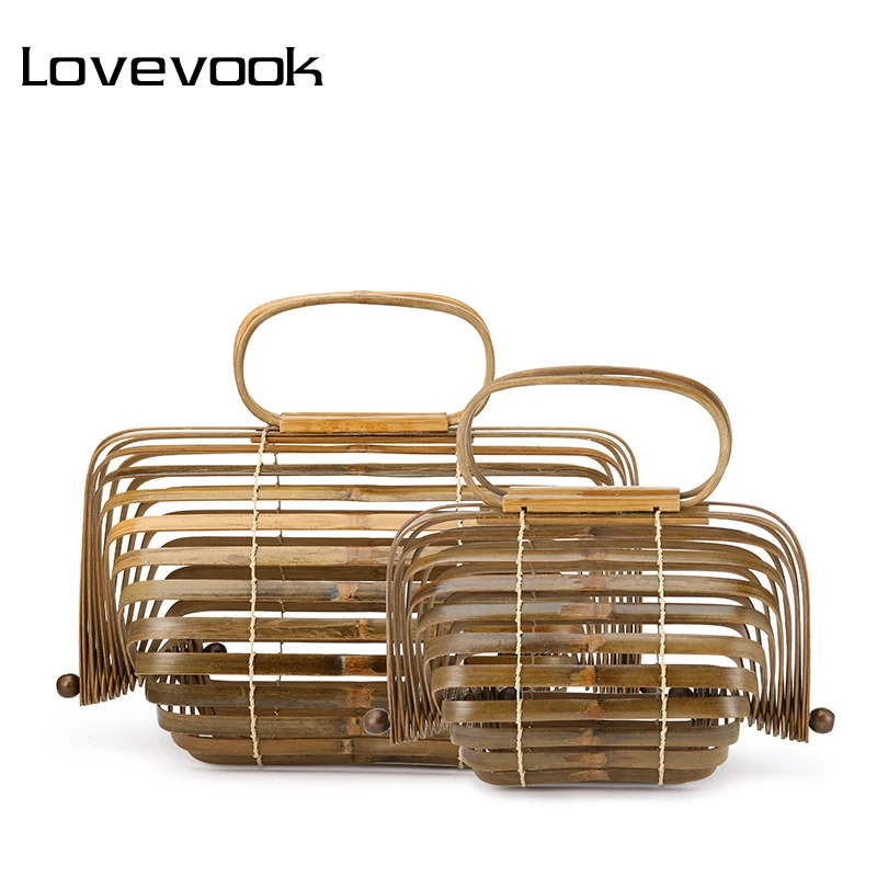 LOVEVOOK женская сумка из бамбука, женская сумка из натуральной соломы, плетеная Складная Сумка-ведро, пляжные сумки, дамская сумочка, лето
