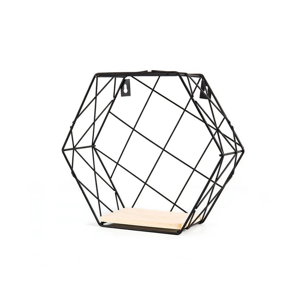 Grid black S Инновационная настенная полка-органайзер из пеньковой веревки, шестигранная железная полка для украшения ванной комнаты, полка для дома Etagere - Цвет: Grid black S