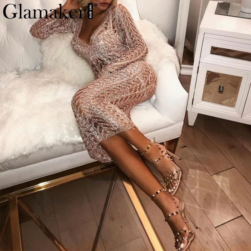 Женское длинное платье Glamaker прозрачное вечернее с открытой спинкой и глубоким