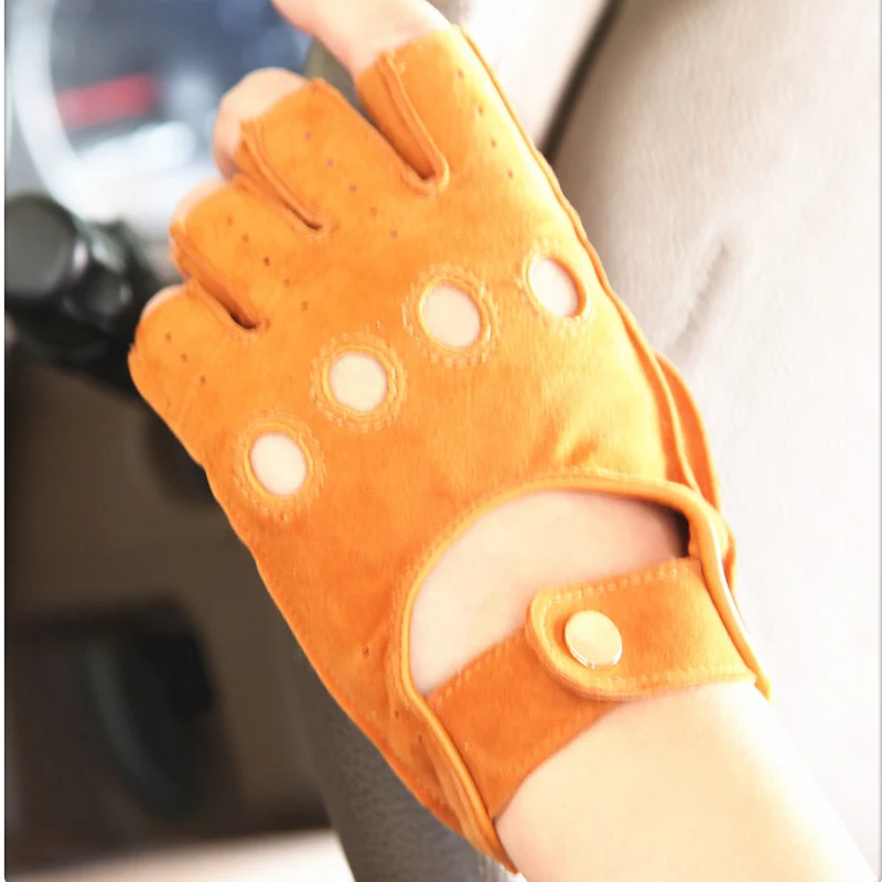 

Summer Lady Genuine Leather Gloves Sheepskin Suede Fashion Trend Woman Semi-Finger Gloves Non-Slip Breathable EL099