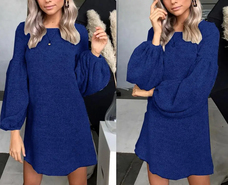 2018 осень и зима женские Модные одноцветное Цвет трикотажные Платья-свитеры шею