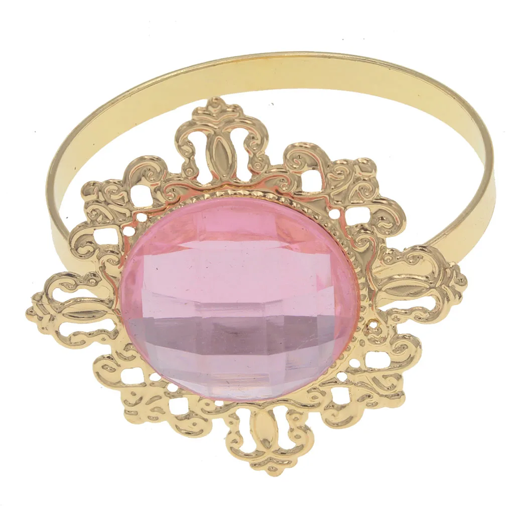 Pink acryl stone 24 шт золотые кольца для салфеток для свадеб кухонный стол акриловый держатель салфетки для ужина прибор украшение из страз серваторное кольцо - Цвет: Pink acryl stone
