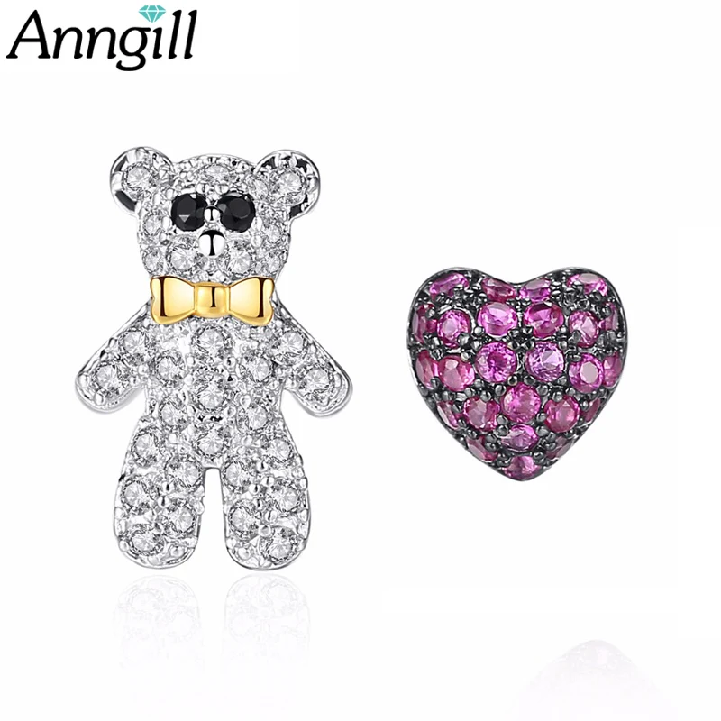 ANNGILL новый милый медведь любящее сердце серьги со шпилькой для женщин и девушек