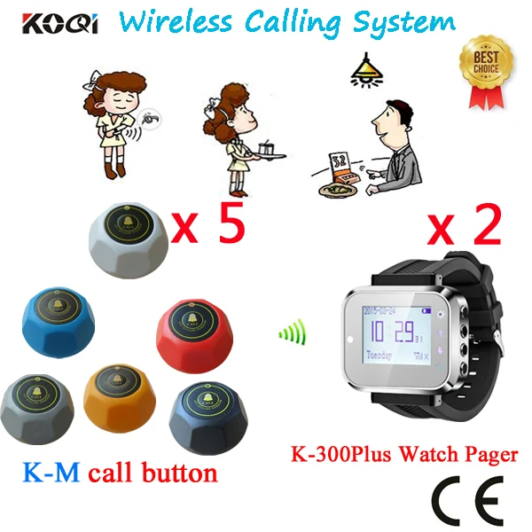 

Система вызова официанта в ресторане, умные часы-пейджер с красочной строчкой, прочный звонок (2 часы + 5 кнопок вызова)