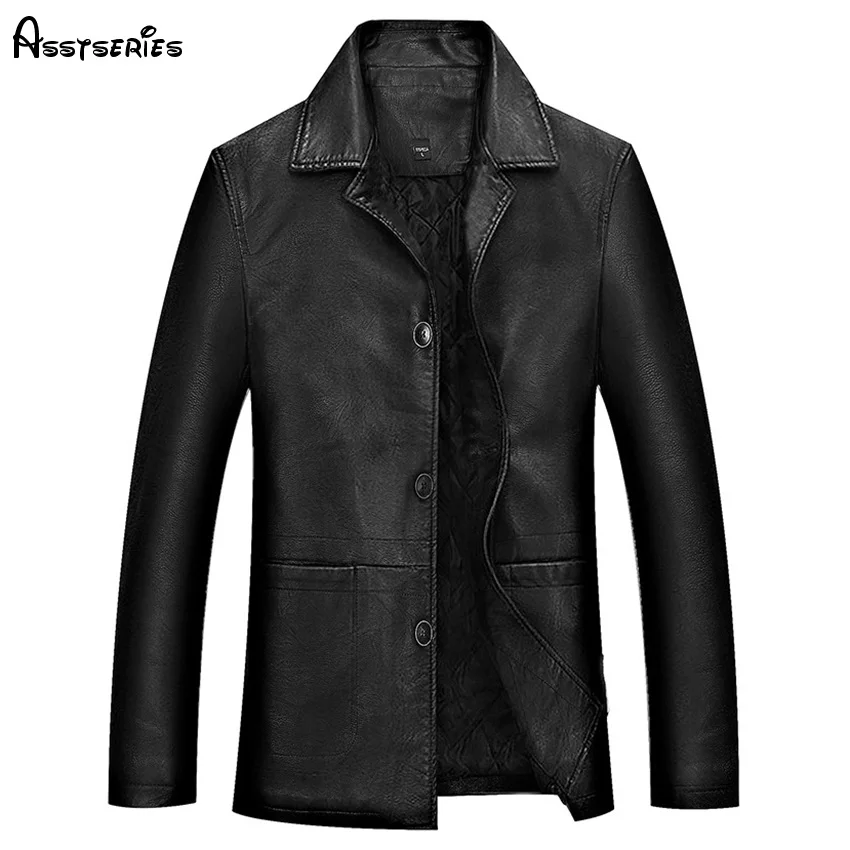 Новинка зимняя мужская кожаная куртка ветровка костюм однобортный толстый