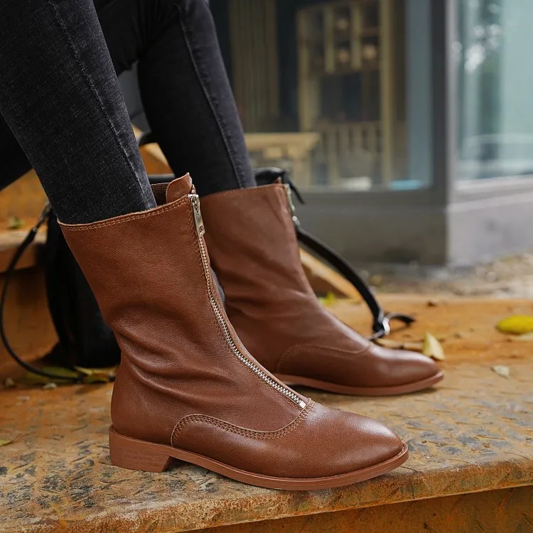 Big Size 9 10 11 12 Round-headed pure salad zipper flat-bottomed boots | Обувь
