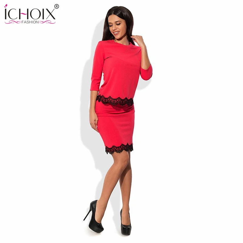 ICHOIX 2019 Женские Модные Винтажные летние платья однотонные кружевные облегающие