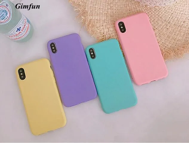 Gimfun Solid Candy Color Soft Tpu Case for Iphone 7 7plus Anti Shock Yellow Pink Simple Silicone 6 6s 8 X Cover |