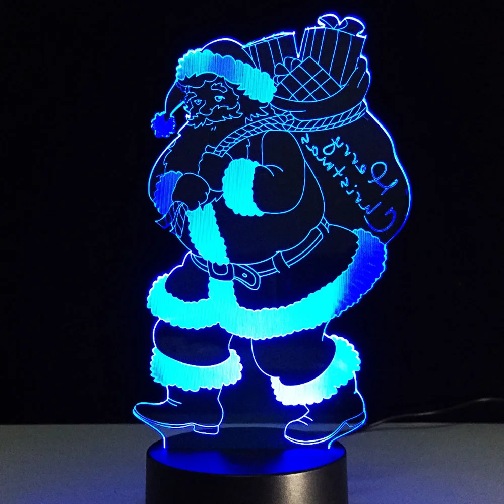 Санта Клаус Рождественский подарок LED Красочный ночник 3D Визуальный прекрасный