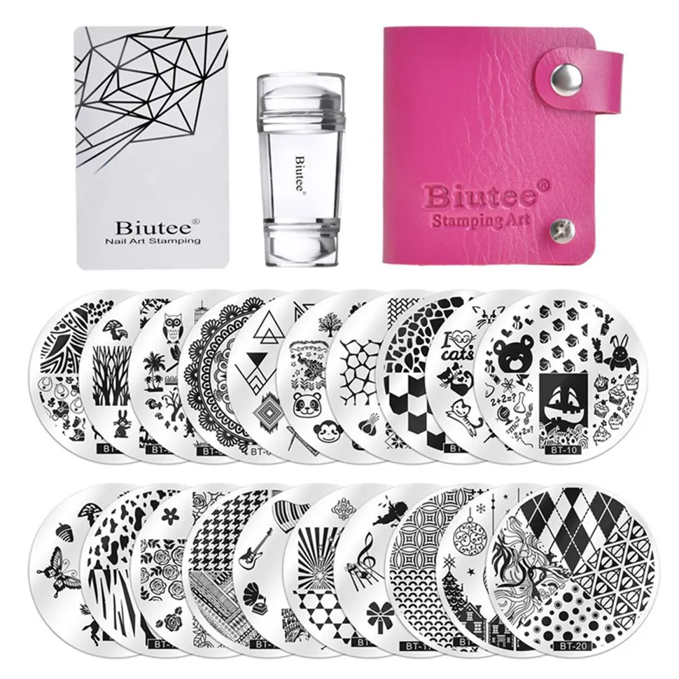 With 20pc Plates Biutee 30 шт./компл. пластины для штамповки ногтей набор геометрических цветов мульти-шаблон ногтей пластины штамп искусство украшения ногтей аксессуары - Цвет: With 20pc Plates