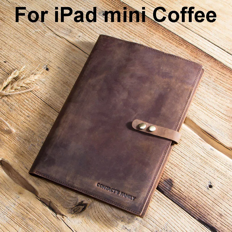 For iPad mini Coffee Luxury Retro Cow Leather Case Cover For iPad 9.7 5 6 Air 1 2 Mini MacBook Pro 9.7 10.5 11 10.2" Tablet Sleeve Pouch Notebook Bag - Color: For iPad mini Coffee