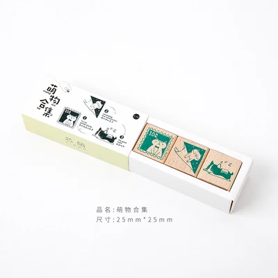 Vintage Cartoon cute cat DIY wooden rubber stamps set for scrapbooking stationery scrapbooking standard stamp - Color: 1