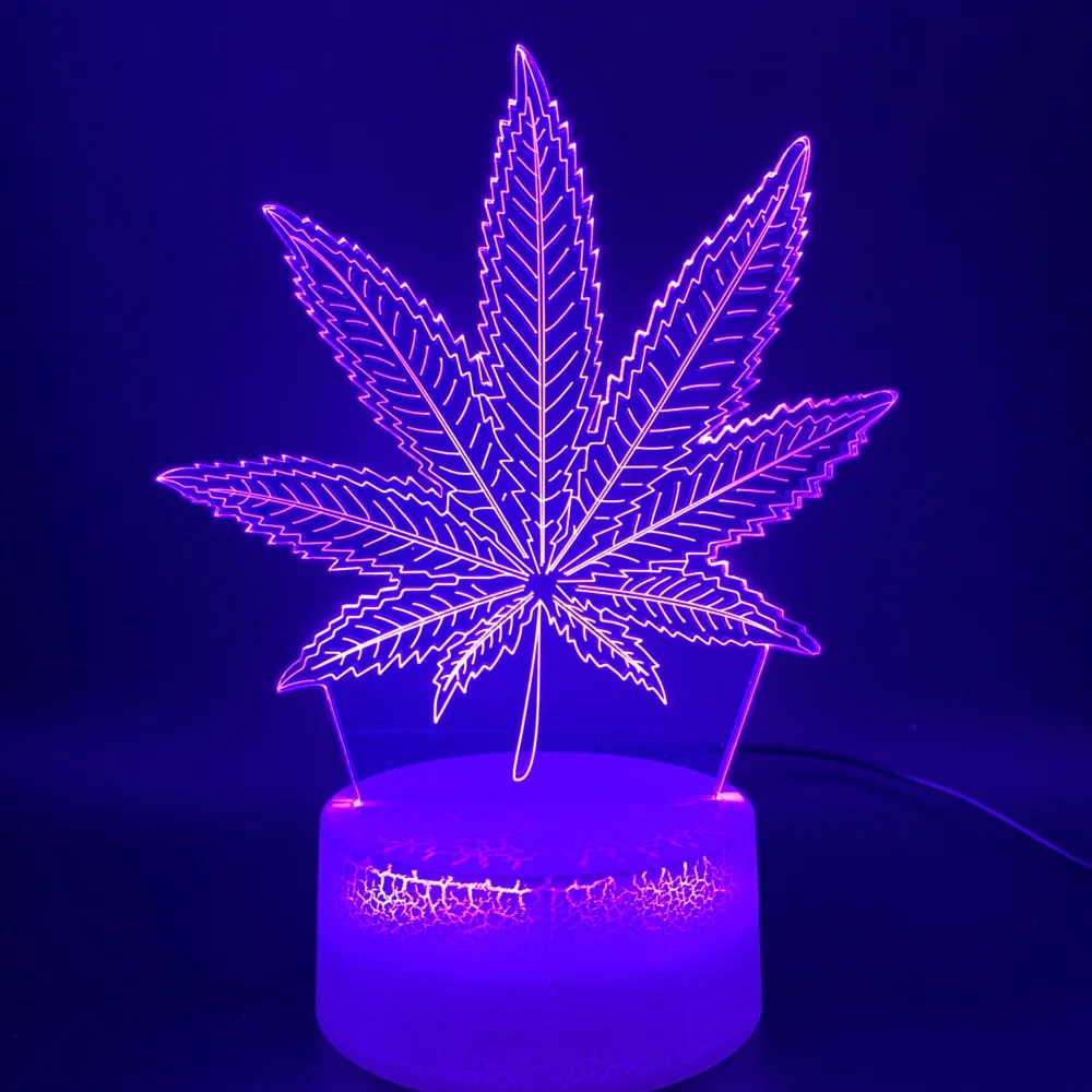3D иллюзия, светодиодный ночник, светильник, Botany, каннабис, марихуана, офисная, барная, комнатная, декоративная лампа, USB или на батарейках, ночной Светильник