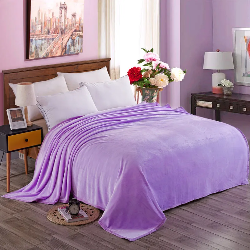 230gsm/300gsm 6 размеров, супер мягкое Коралловое Флисовое одеяло, одноцветное покрывало для дивана, норковая зимняя простыня, пушистое теплое Клетчатое одеяло - Цвет: Violet