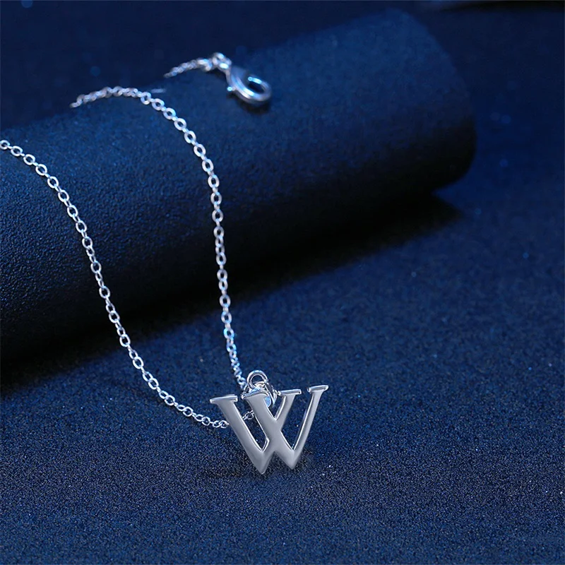 Прописные W ожерелье колье для женщин Письмо капитала подвеска латунь серебро