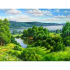 Алмазная вышивка с изображением горы, воды, дерева, картина 5D 