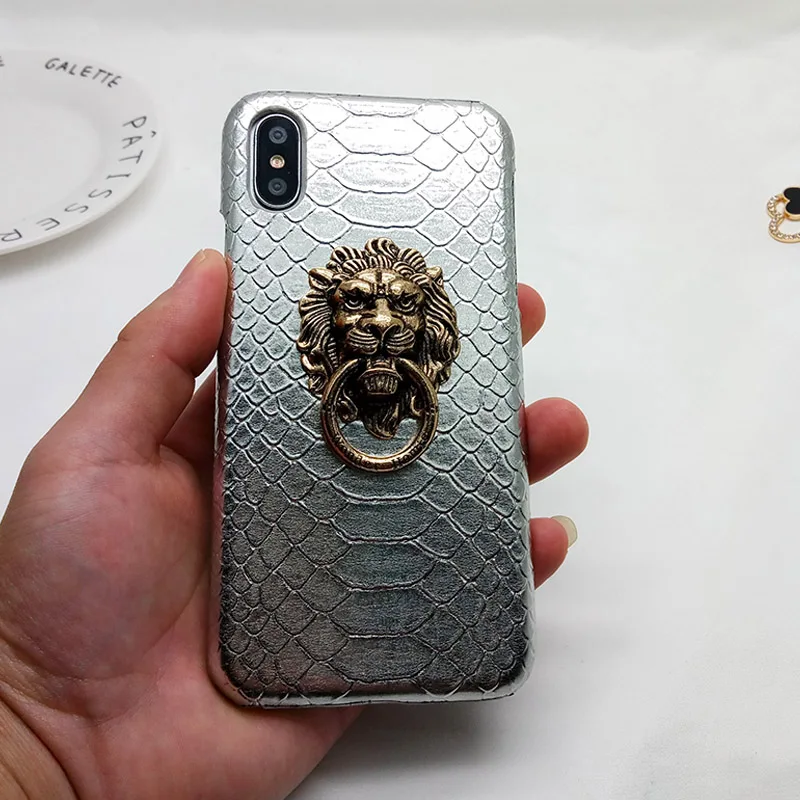 Silver Твердый чехол Kerzzil из искусственной кожи со змеиной головой льва для iPhone 7, 8, 6, 6s Plus, чехол-подставка для iPhone 11 Pro X, XR, XS Max - Цвет: Silver