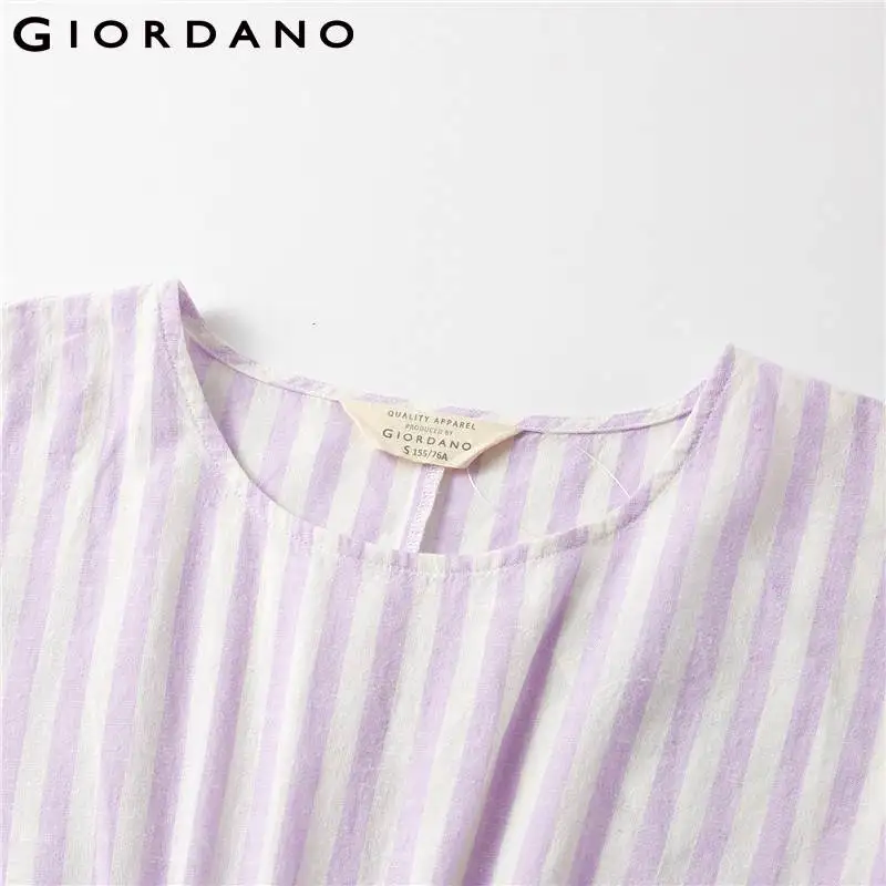Giordano женское платье натуральное льняное хлопковое свободное с круглым вырезом