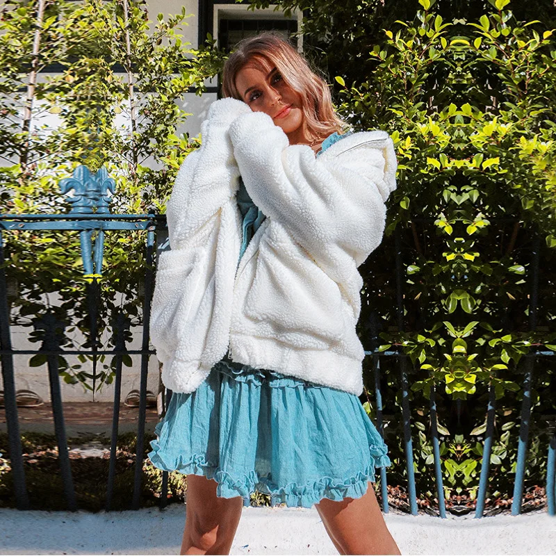 Флисовая Куртка из искусственной овчины пальто для женщин Осень зима теплое