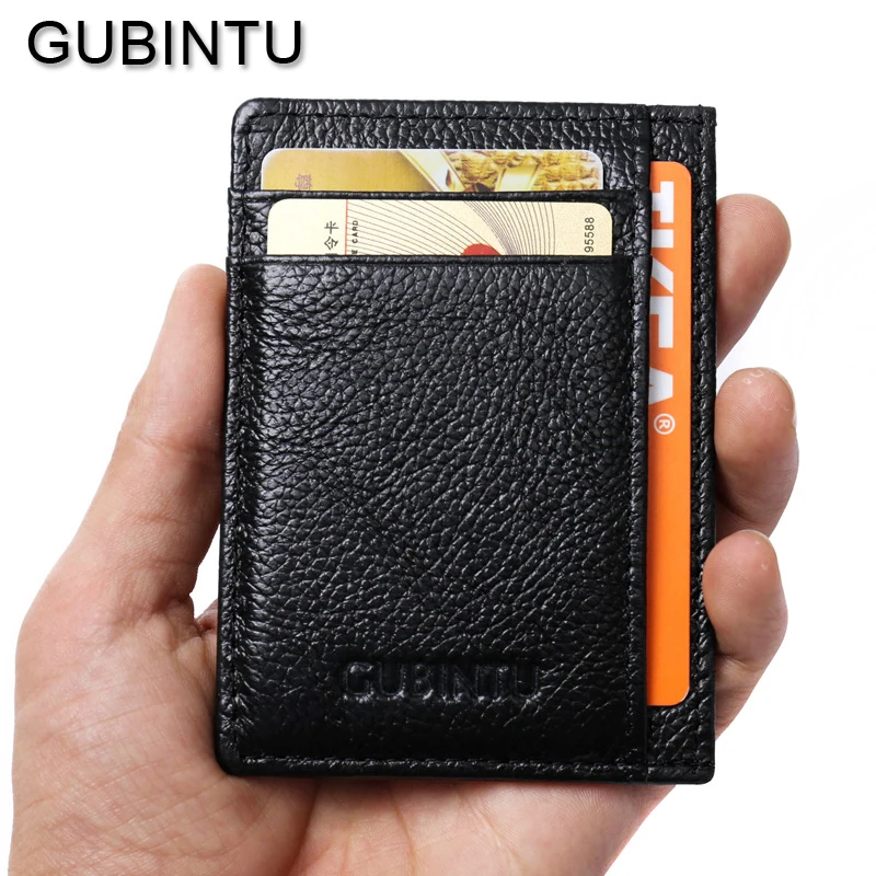 Мужской однотонный кошелек GUBINTU, мягпосылка для банковских карт, короткий тонкий чехол из натуральной воловьей кожи с кармашком для мелочи и карт