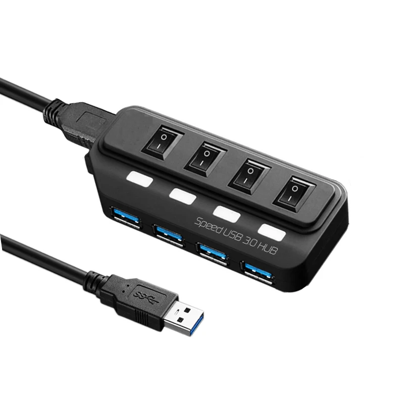 

150cm Usb 3.0 HUB Adapter 4 Ports 5Gbps High Speed Micro Usb Splitter 2.0 to 1.1 Black with Switch for Macbook Pro for Windows