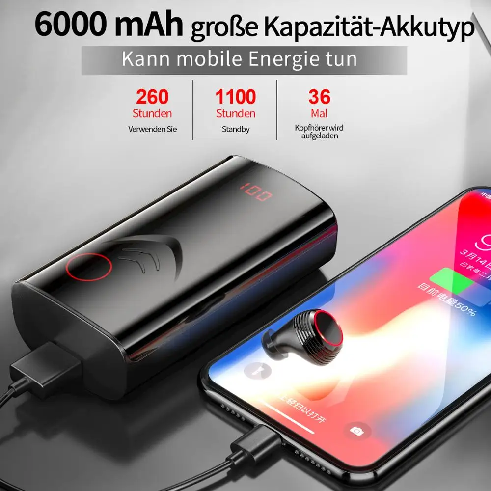 Bluetooth 5 0 T9 TWS беспроводные наушники стерео HIFI шумоподавление с 6000 мАч зарядный