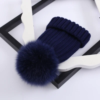 Новинка 2017 шапка с помпонами из лисьего меха зимние шапки 100% натуральный мех 15 см