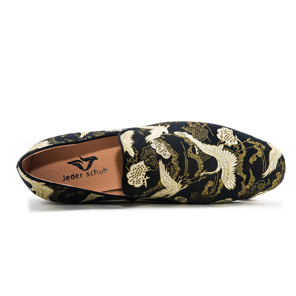 Jeder Schuh men shoes Black gold Chinese style jacquard weave design handmade loafers casual smoking slippers. | Обувь